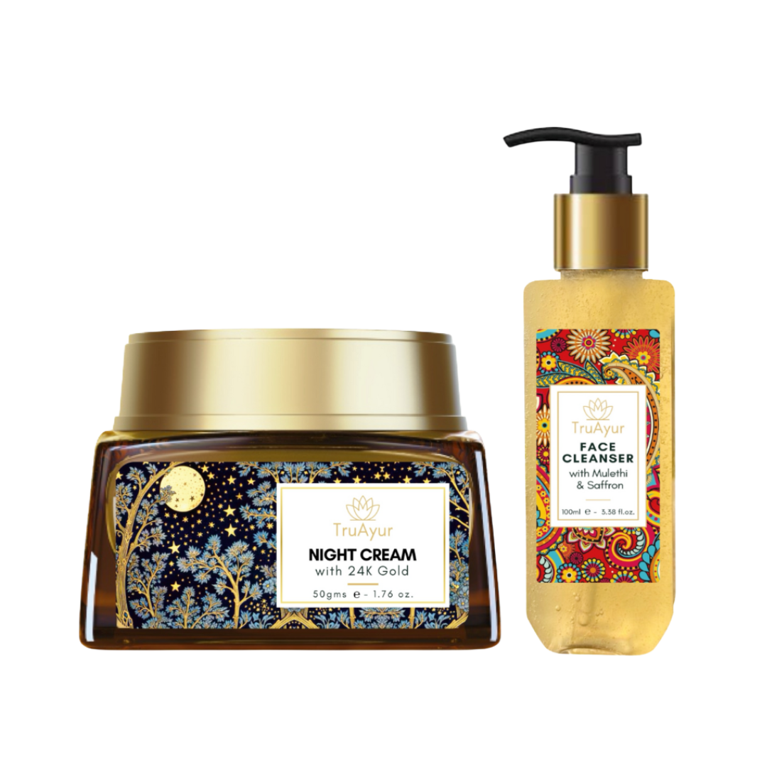 Saffron Glow nighttime ritual (24-karat gold night cream and facial cleanser)