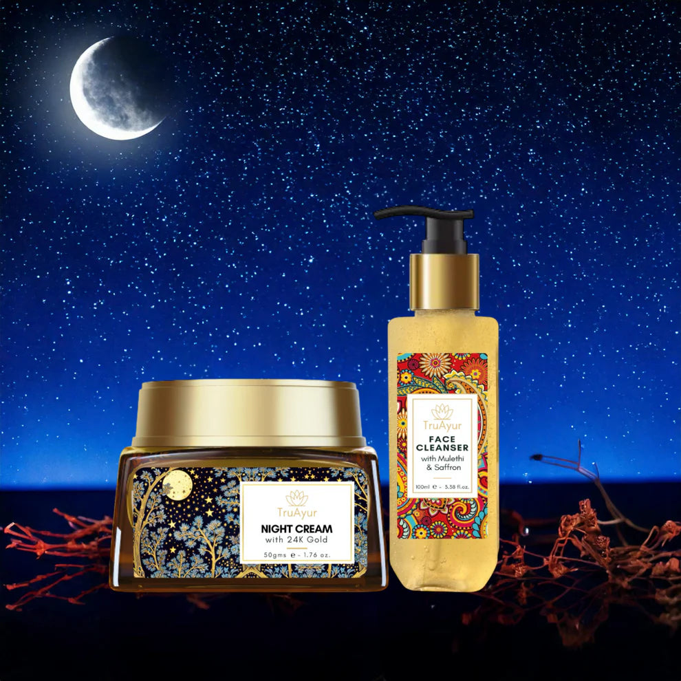 Saffron Glow nighttime ritual (24-karat gold night cream and facial cleanser)
