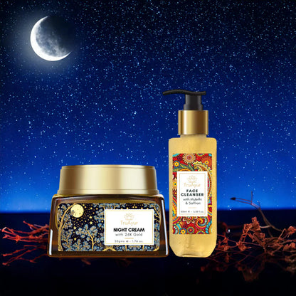 Saffron Glow nighttime ritual (24-karat gold night cream and facial cleanser)